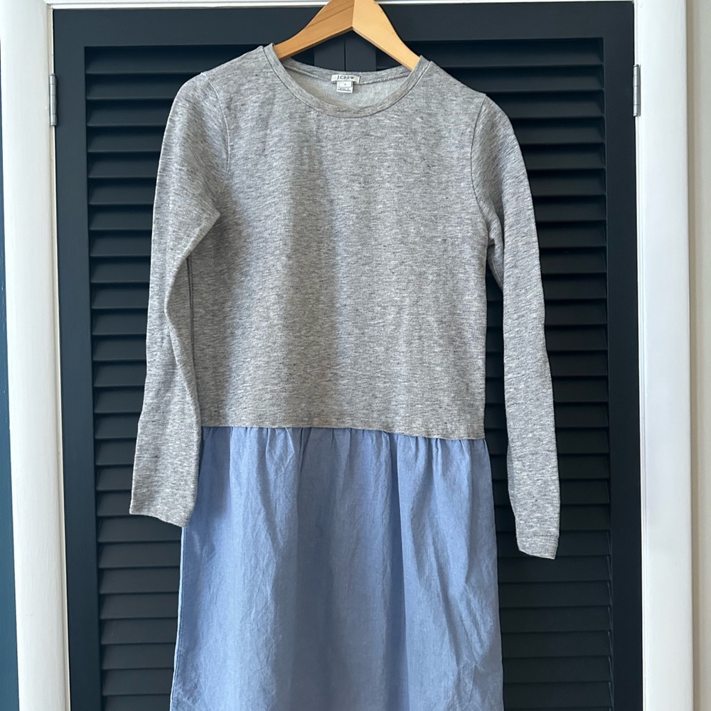 J. Crew Factory Gray and Blue Long Sleeve Dress